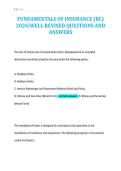 FUNDAMENTALS OF INSURANCE &lpar;BC&rpar;&NewLine;2026&vert;WELL REVISED QUESTIONS AND&NewLine;ANSWERS&NewLine;