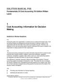 Solution Manual Fundamentals of Cost Accounting 7th Edition William Lanen Questions&comma; Answers and Detailed Solutions