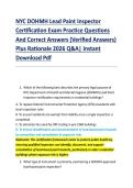 NYC DOHMH Lead Paint Inspector &NewLine;Certification Exam Practice Questions &NewLine;And Correct Answers &lpar;Verified Answers&rpar; &NewLine;Plus Rationale 2026 Q&A&vert; Instant &NewLine;Download Pdf  
