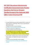 NYC DOE Educational Administrator &NewLine;Certification Assessment Exam Practice &NewLine;Questions And Correct Answers &NewLine;&lpar;Verified Answers&rpar; Plus Rationale 2026 &NewLine;Q&A&vert; Instant Download Pdf 