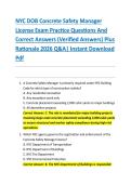 NYC DOB Concrete Safety Manager &NewLine;License Exam Practice Questions And &NewLine;Correct Answers &lpar;Verified Answers&rpar; Plus &NewLine;Rationale 2026 Q&A&vert; Instant Download &NewLine;Pdf  