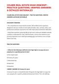 COLIBRI REAL ESTATE EXAM 2026&sol;2027 &ndash; PRACTICE QUESTIONS&comma; VERIFIED ANSWERS & DETAILED RATIONALES