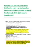 Maryland Spa and Hot Tub Installer &NewLine;Certification Exam Practice Questions &NewLine;And Correct Answers &lpar;Verified Answers&rpar; &NewLine;Plus Rationale 2026 Q&A&vert; Instant &NewLine;Download Pdf 
