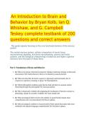 An Introduction to Brain and Behavior by Bryan Kolb&comma; Ian Q&period; Whishaw&comma; and G&period; Campbell Teskey complete testbank of 200 questions and correct answers