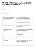 CDL HAZMAT Test Prep Questions and Verified Correct Answers 2026&sol;2027