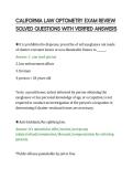 CALIFORNIA LAW OPTOMETRY EXAM REVIEW&NewLine;SOLVED QUESTIONS WITH VERIFIED ANSWERS&NewLine;