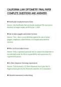CALIFORNIA LAW OPTOMETRY FINAL PAPER&NewLine;COMPLETE QUESTIONS AND ANSWERS&NewLine;