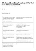 CDL Hazmat Exam Study Questions with Verified Correct Answers 2026&sol;2027
