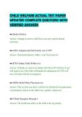 CHILD WELFARE ACTUAL TEST PAPER&NewLine;UPDATED COMPLETE QUESTIONS WITH&NewLine;VERIFIED ANSWERS&NewLine;