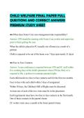 CHILD WELFARE FINAL PAPER FULL&NewLine;QUESTIONS AND CORRECT ANSWERS&NewLine;PREMIUM STUDY SHEET&NewLine;