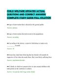 CHILD WELFARE UPDATED ACTUAL&NewLine;QUESTIONS AND CORRECT ANSWERS&NewLine;COMPLETE STUDY GUIDE FULL SOLUTION