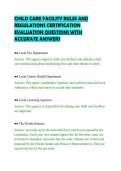 CHILD CARE FACILITY RULES AND&NewLine;REGULATIONS CERTIFICATION&NewLine;EVALUATION QUESTIONS WITH&NewLine;ACCURATE ANSWERS