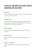 SOCIOLOGY MIDTERM EXAM SCRIPT UPDATED&NewLine;QUESTIONS AND SOLUTIONS&NewLine;