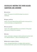 SOCIOLOGY MIDTERM TEST PAPER SOLVED&NewLine;QUESTIONS AND ANSWERS&NewLine;