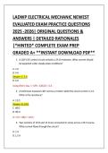 LADWP ELECTRICAL MECHANIC NEWEST &NewLine;EVALUATED EXAM PRACTICE QUESTIONS &NewLine;2025 -2026&vert; ORIGINAL QUESTIONS & &NewLine;ANSWERS &vert; DETAILED RATIONALES &NewLine;&vert;&ast;HINTED&ast; COMPLETE EXAM PREP &NewLine;GRADED A&plus; &ast;&ast;INSTANT DOWNLOAD PDF&ast;&ast; 