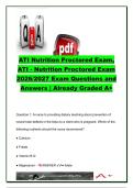 ATI Nutrition Proctored Exam 2026&sol;2027 &vert; 100&plus; Questions & Answers &vert; Clinical Nutrition&comma; TPN&comma; Enteral Feeding&comma; Diabetes&comma; CKD & Therapeutic Diets