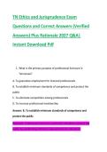 TN Ethics and Jurisprudence Exam &NewLine;Questions and Correct Answers &lpar;Verified &NewLine;Answers&rpar; Plus Rationale 2027 Q&A&vert; &NewLine;Instant Download Pdf