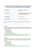 Nursing Leadership and Management Final Exam Questions and Answers with Verified Solutions Latest 2026&lowbar;2027&period;&NewLine;&NewLine;