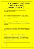 SOWK FINAL EXAM &NewLine;QUESTIONS AND &NewLine;ANSWERS 2026 - 2027 