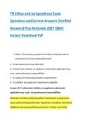 TN Ethics and Jurisprudence Exam &NewLine;Questions and Correct Answers &lpar;Verified &NewLine;Answers&rpar; Plus Rationale 2027 Q&A&vert; &NewLine;Instant Download Pdf