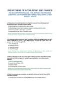 FIN 404 Corporate Finance Final Examination Practice Questions and Answers with Verified Solutions Latest 2026-2027 Update&period;&NewLine;&NewLine;