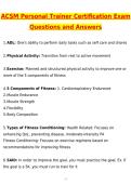 ACSM Personal Trainer Certification Exam Newest 2026 Actual Questions and Correct Answers &lpar;Latest 2026 &sol; 2027 Update&rpar; Graded A&plus; 100&percnt; Guarantee Verified by Experts