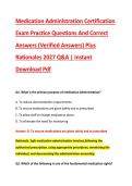 Medication Administration Certification &NewLine;Exam Practice Questions And Correct &NewLine;Answers &lpar;Verified Answers&rpar; Plus &NewLine;Rationales 2027 Q&A &vert; Instant &NewLine;Download Pdf 