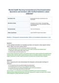 Mental Health Nursing Comprehensive Final Examination Questions and Answers with Verified Solutions Latest 2026&lowbar;2027&period;&NewLine;&NewLine;