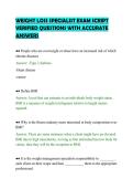 WEIGHT LOSS SPECIALIST EXAM SCRIPT&NewLine;VERIFIED QUESTIONS WITH ACCURATE&NewLine;ANSWERS
