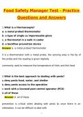 Food Safety Manager Test - Practice Exam Newest 2026 Actual Questions and Correct Answers &lpar;Latest 2026 &sol; 2027 Update&rpar; Graded A&plus; 100&percnt; Guarantee Verified by Experts