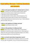 Food Safety Manager Training Exam Newest 2026 Actual Questions and Correct Answers &lpar;Latest 2026 &sol; 2027 Update&rpar; Graded A&plus; 100&percnt; Guarantee Verified by Experts