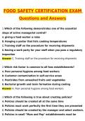 Food Safety Certification Exam Newest 2026 Actual Questions and Correct Answers &lpar;Latest 2026 &sol; 2027 Update&rpar; Graded A&plus; 100&percnt; Guarantee Verified by Experts