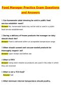 Food Manager Practice Exam Newest 2026 Actual Questions and Correct Answers &lpar;Latest 2026 &sol; 2027 Update&rpar; Graded A&plus; 100&percnt; Guarantee Verified by Experts
