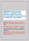 CWB Welding Inspector Exam &NewLine;2026&sol;2027 &ndash; Complete Practice &NewLine;Questions Merged with Correct &NewLine;Complete Solutions &vert;&vert; Already Graded &NewLine;A&plus; &vert;&vert; 2026-2027 Latest Update&excl;&excl;&excl;