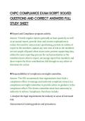 CHPC COMPLIANCE EXAM SCRIPT SOLVED&NewLine;QUESTIONS AND CORRECT ANSWERS FULL&NewLine;STUDY SHEET