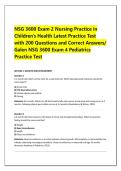 NSG 3600 Exam 2 Nursing Practice in &NewLine;Children's Health Latest Practice Test &NewLine;with 200 Questions and Correct Answers&sol; &NewLine;Galen NSG 3600 Exam 4 Pediatrics &NewLine;Practice Test  