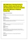 NSG 3600 Exam 4 Nursing Practice in &NewLine;Children's Health Latest Practice Test &NewLine;with 200 Questions and Correct Answers&sol; &NewLine;Galen NSG 3600 Exam 4 Pediatrics &NewLine;Practice Test 