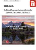 Complete Test Bank for Auditing & Assurance Services&colon; A Systematic Approach&comma; 10th Edition by Messier&comma; Glover & Prawitt &ndash; All 21 Chapters with Verified Answers & Detailed Rationales &vert; 2025&sol;2026 Updated &vert; A&plus; Graded