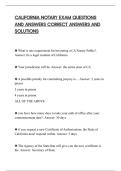 CALIFORNIA NOTARY EXAM QUESTIONS&NewLine;AND ANSWERS CORRECT ANSWERS AND&NewLine;SOLUTIONS