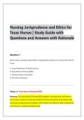 &NewLine;Nursing Jurisprudence and Ethics for Texas Nurses &vert; Study Guide with Questions and Answers with Rationale&NewLine;