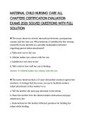 MATERNAL CHILD NURSING CARE ALL CHAPTERS CERTIFICATION EVALUATION EXAMS 2026 SOLVED QUESTIONS WITH FULL SOLUTION&period;pdf&NewLine;&NewLine;