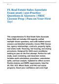FL Real Estate Sales Associate &NewLine;Exam 2026 &vert; 250 Practice &NewLine;Questions & Answers &vert; FREC &NewLine;License Prep &vert; Pass on Your First &NewLine;Try&excl;