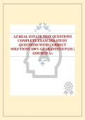 AZ REAL ESTATE TEST QUESTIONS COMPLETE EXAM 2026 STUDY QUESTIONS WITH CORRECT SOLUTIONS 100&percnt; GUARANTEED PASS &vert; ASSURED A&plus;