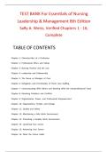 Test Bank for Essentials of Nursing Leadership & Management 8th Edition by Sally A&period; Weiss &vert; Chapters 1&ndash;16 &vert; Complete &vert; Updated 2027&sol;2028