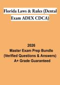 Florida Laws & Rules Dental Exam ADEX CDCA PDF &vert; Florida Dental Law Study Guide&comma; Practice Questions & Licensing Exam Review 2026