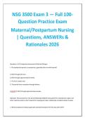 NSG 3500 Exam 3 Maternal&sol;Postpartum Nursing 2026 &vert; 100 Practice Questions with Answers & Detailed Rationales