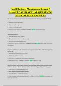 Small Business Management Lesson 3 &NewLine;Exam UPDATED ACTUAL QUESTIONS &NewLine;AND CORRECT ANSWERS