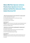 Maine &lpar;ME&rpar; Plant Operator Authority &NewLine;Practice Exam Questions & Correct &NewLine;Answers Verified Plus Rationales 2026 &vert; &NewLine;Instant Download Pdf