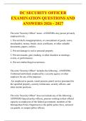 DC SECURITY OFFICER &NewLine;EXAMINATION QUESTIONS AND &NewLine;ANSWERS 2026 - 2027 