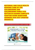 MATERNAL AND CHILD HEALTH NURSING CARE OF THE CHILDBEARING AND CHILDREARING FAMILY 9TH EDITION BYJOANNE COMPLETE CHAPTER GUIDE QUESTIONS ANSWERS 2026 2027 UPDATED GRADED A&plus;